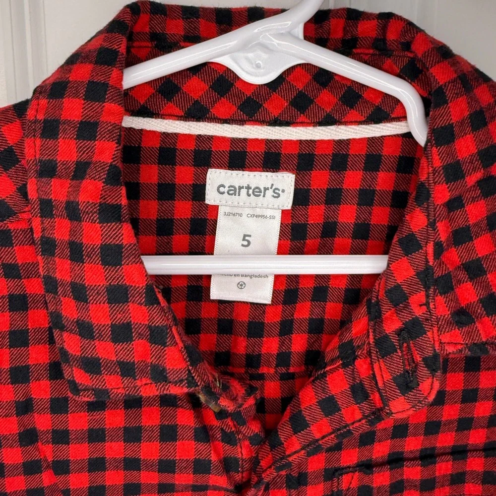 Carters Boys Red Black Buffalo Plaid‎ Button Down Flannel Shirt Size 5